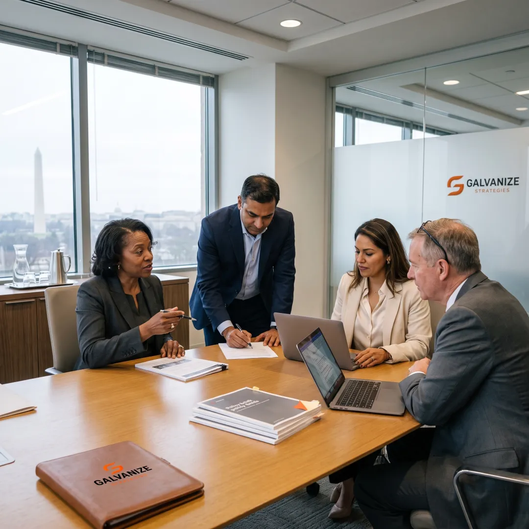 International development leaders in a policy meeting