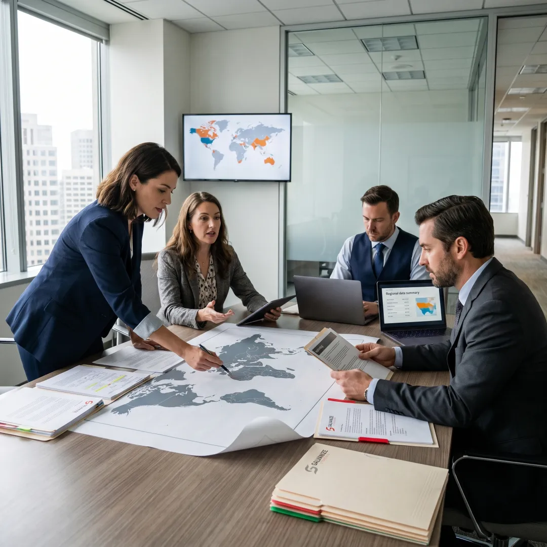 Consultants reviewing an international policy strategy
