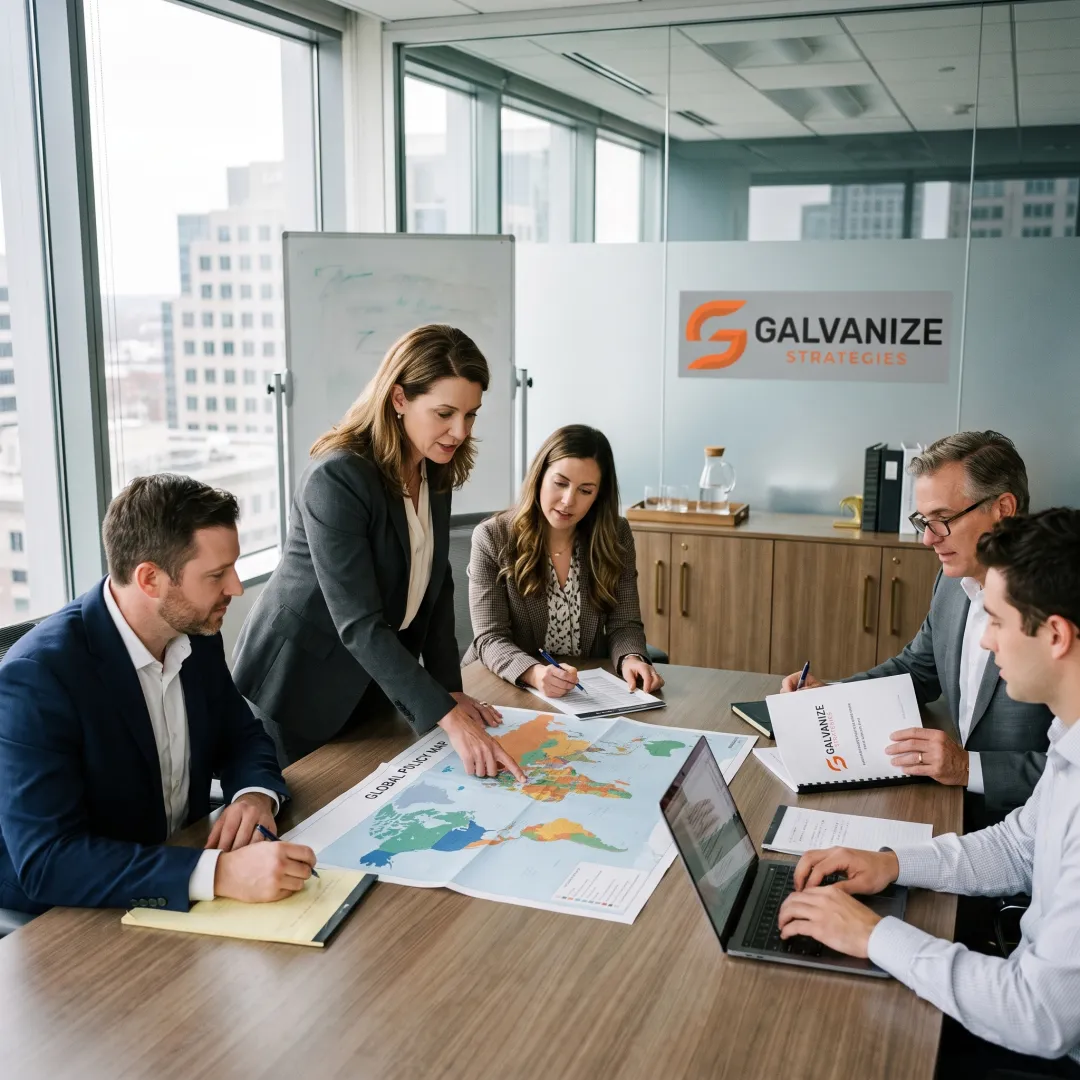 Strategists reviewing policy and market plans