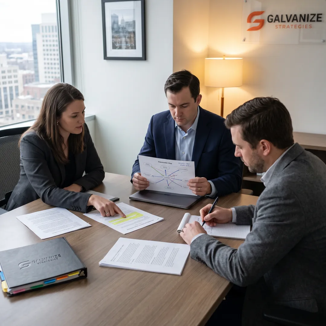 Advisors discussing a public-policy strategy