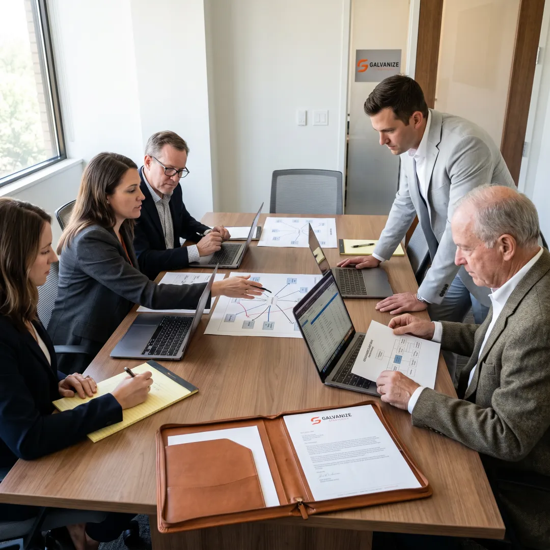 Business leaders collaborating around a strategy table