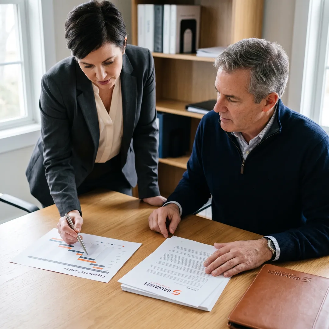 Business advisor and veteran entrepreneur discussing procurement strategy