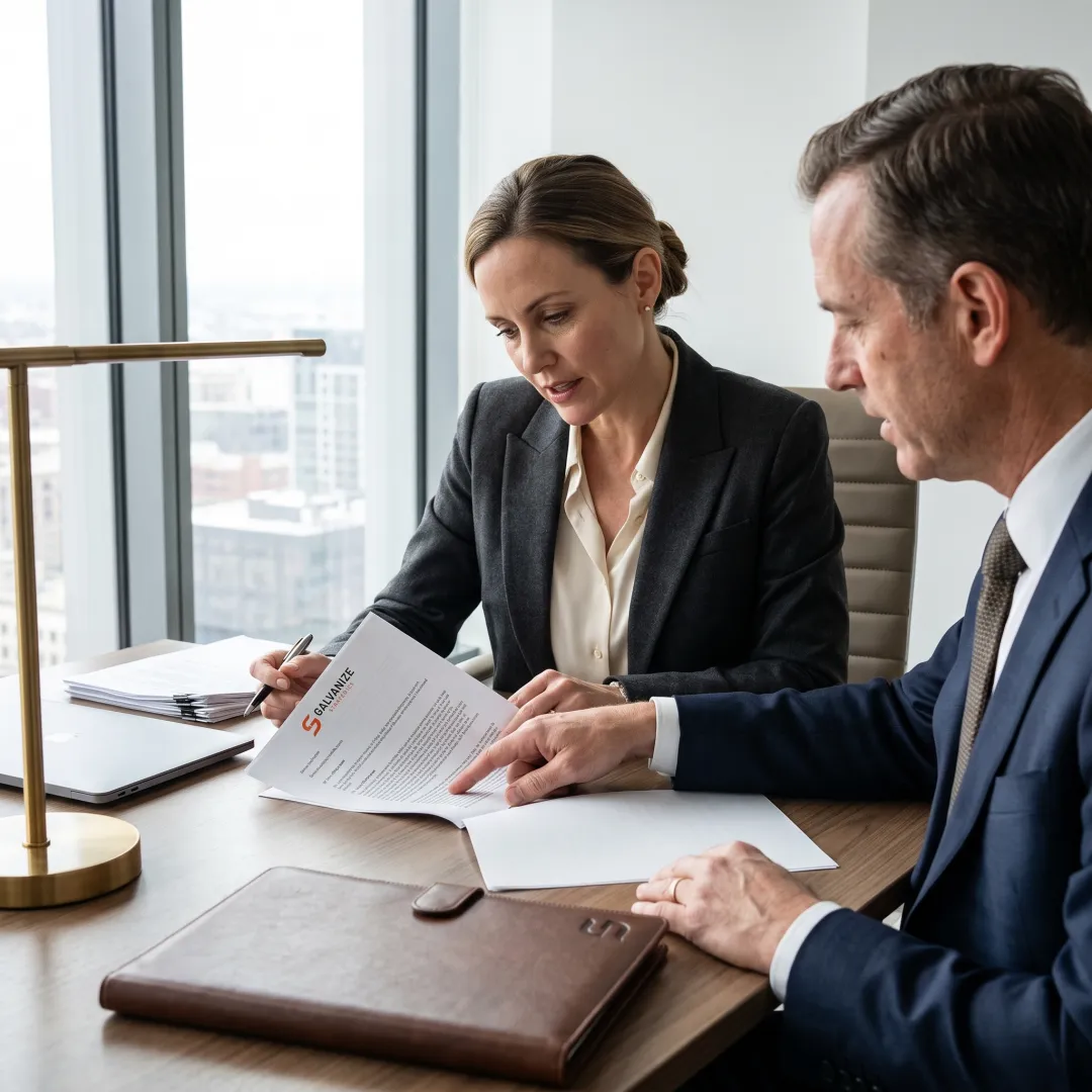 Woman business owner reviewing government contract documents