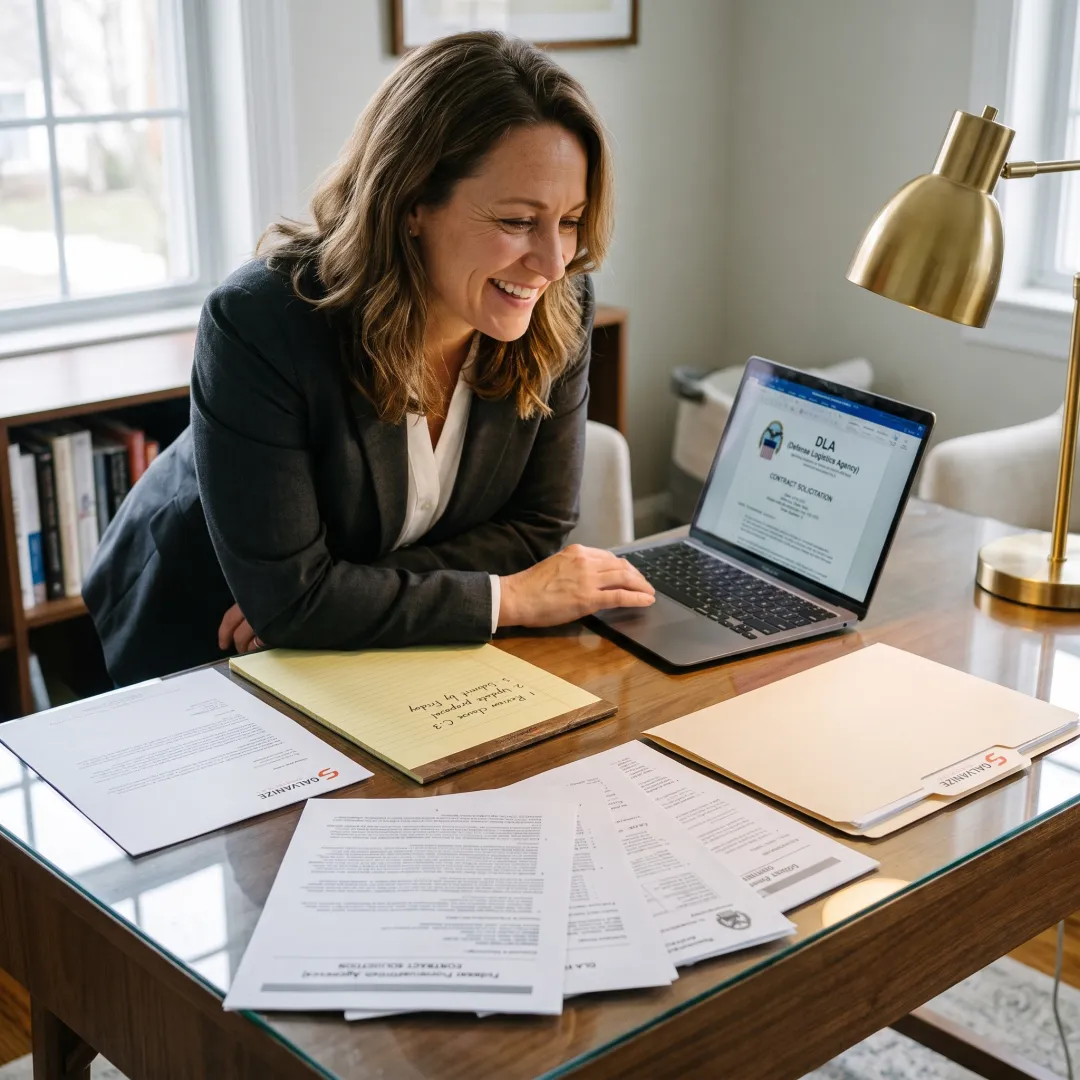 Professional reviewing DLA contract opportunities on DIBBS