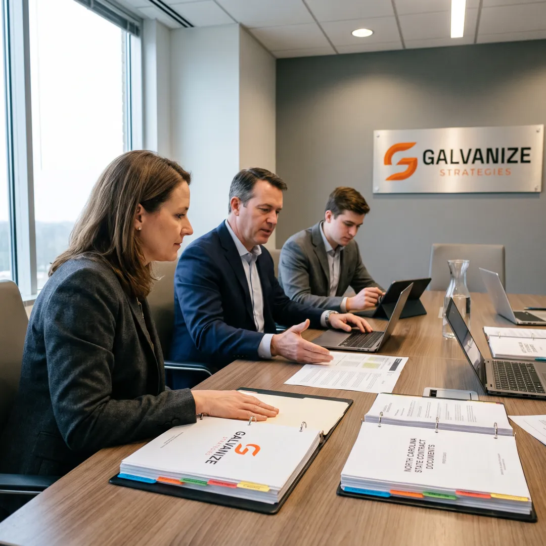 Professionals reviewing a state contract solicitation