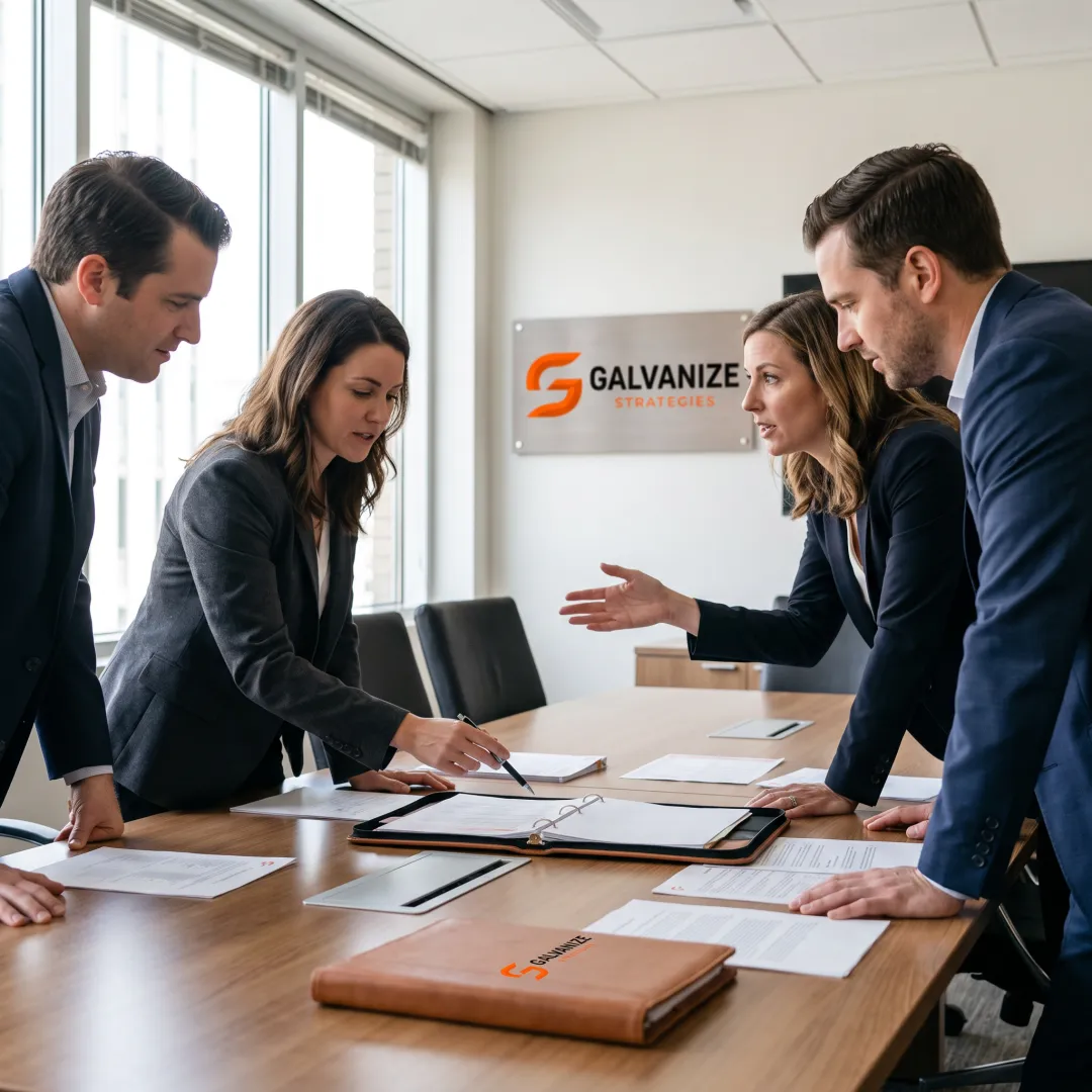 Business advisors meeting with organizational leaders