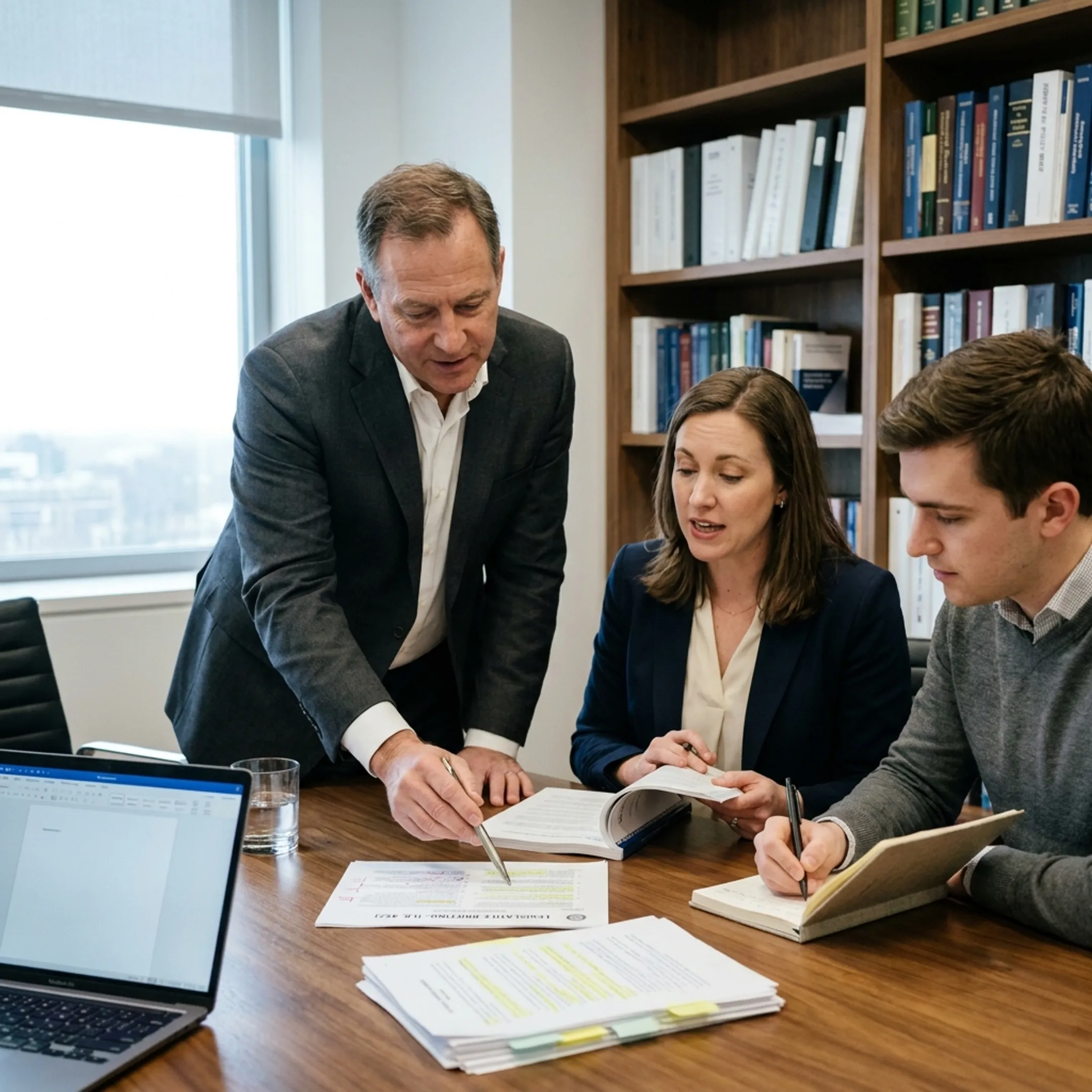 Lobbying team developing a coordinated policy advocacy strategy