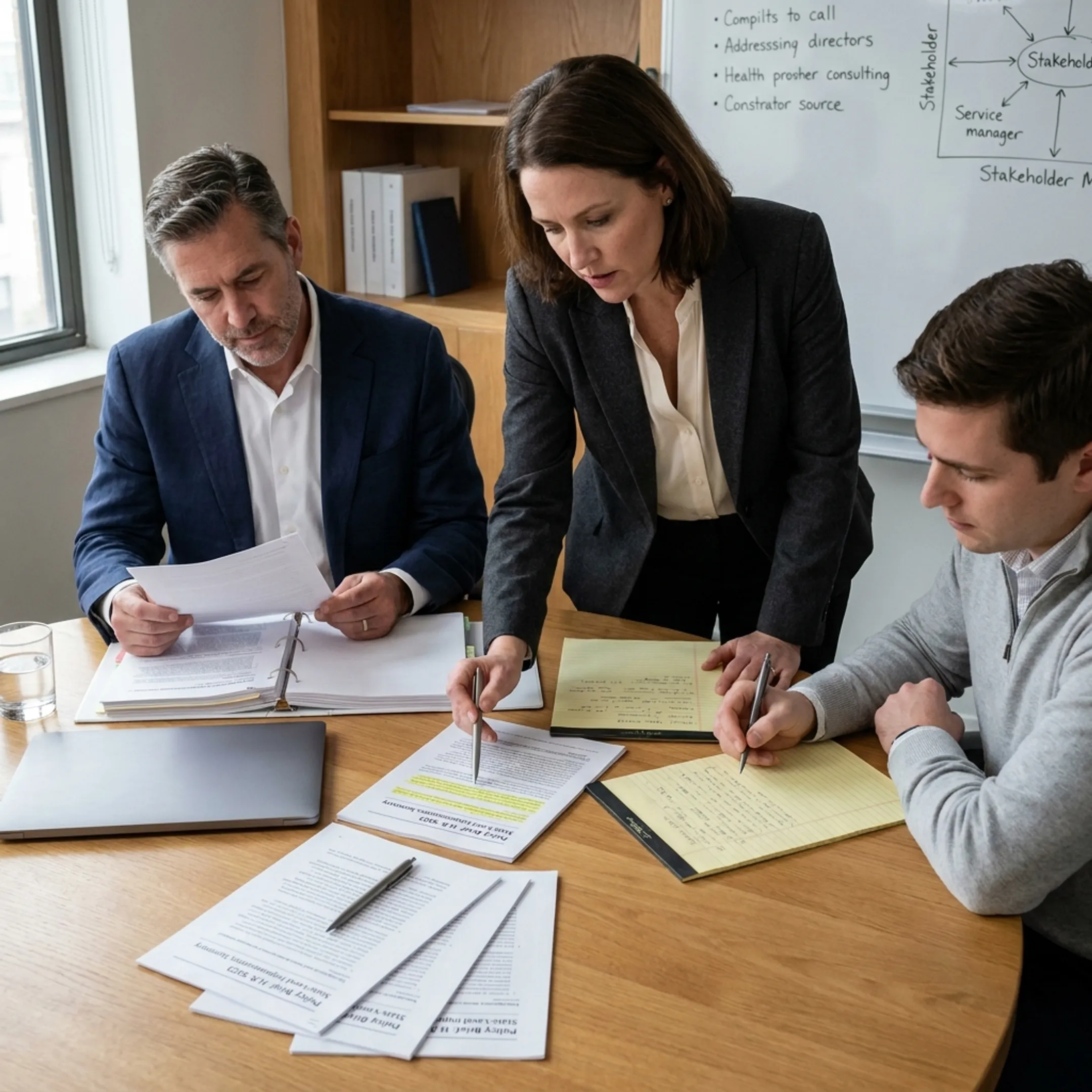 Healthcare government affairs strategists planning a policy campaign