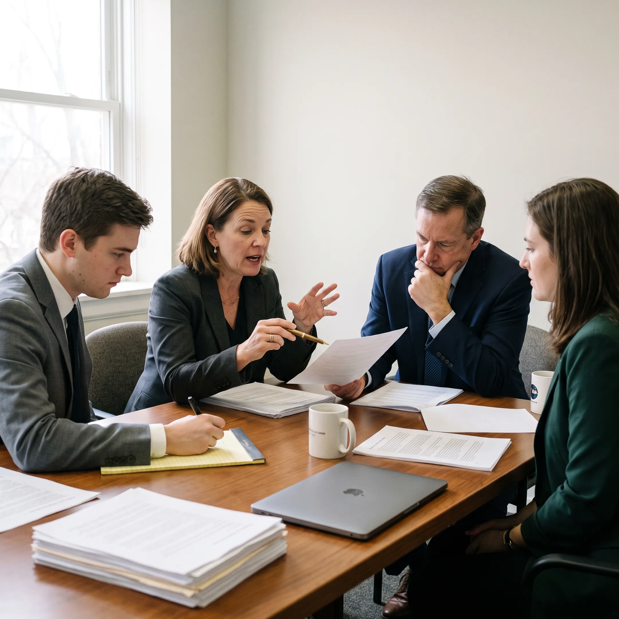 Education advocates meeting with policymakers around a conference table