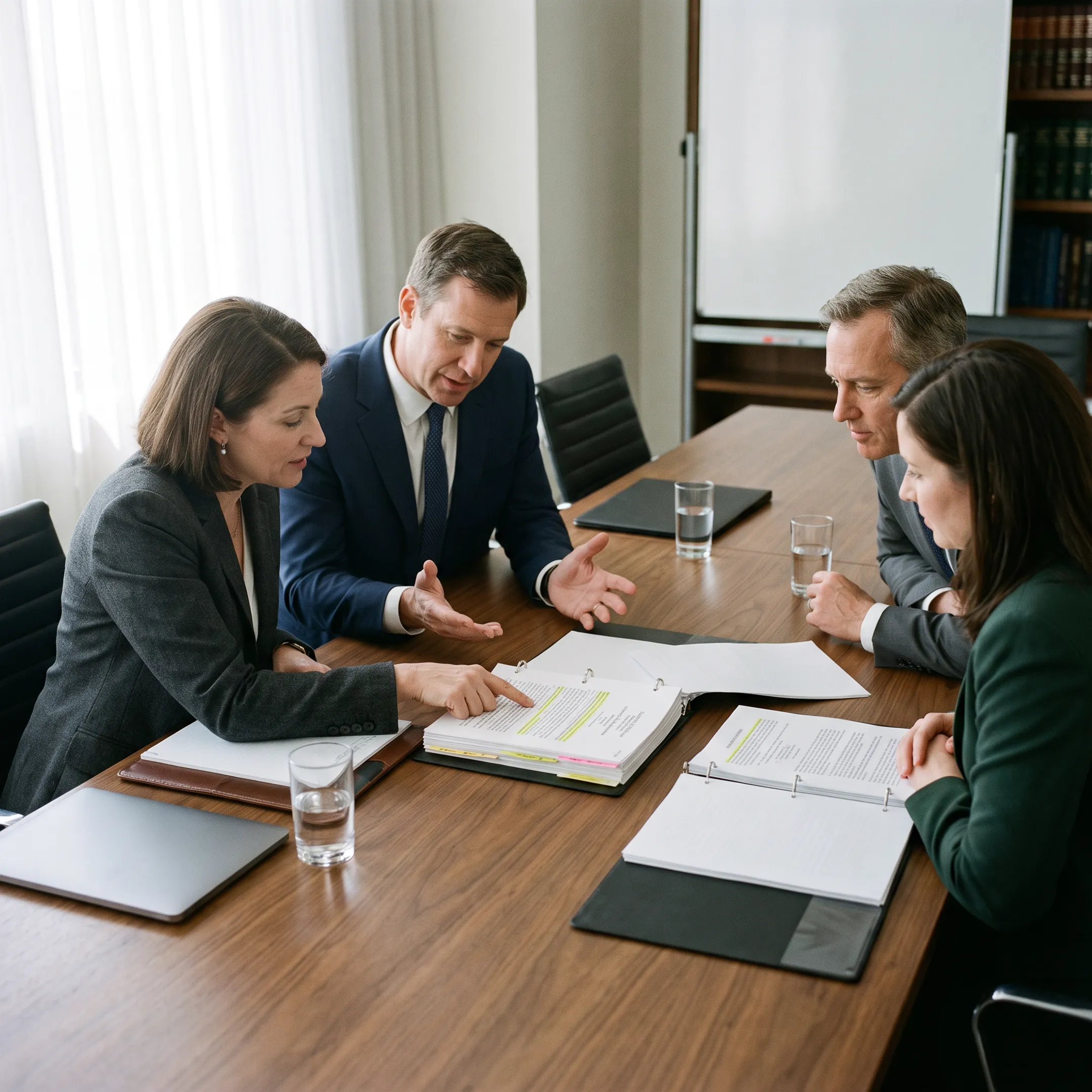 Housing policy advocates meeting with government officials in a professional setting