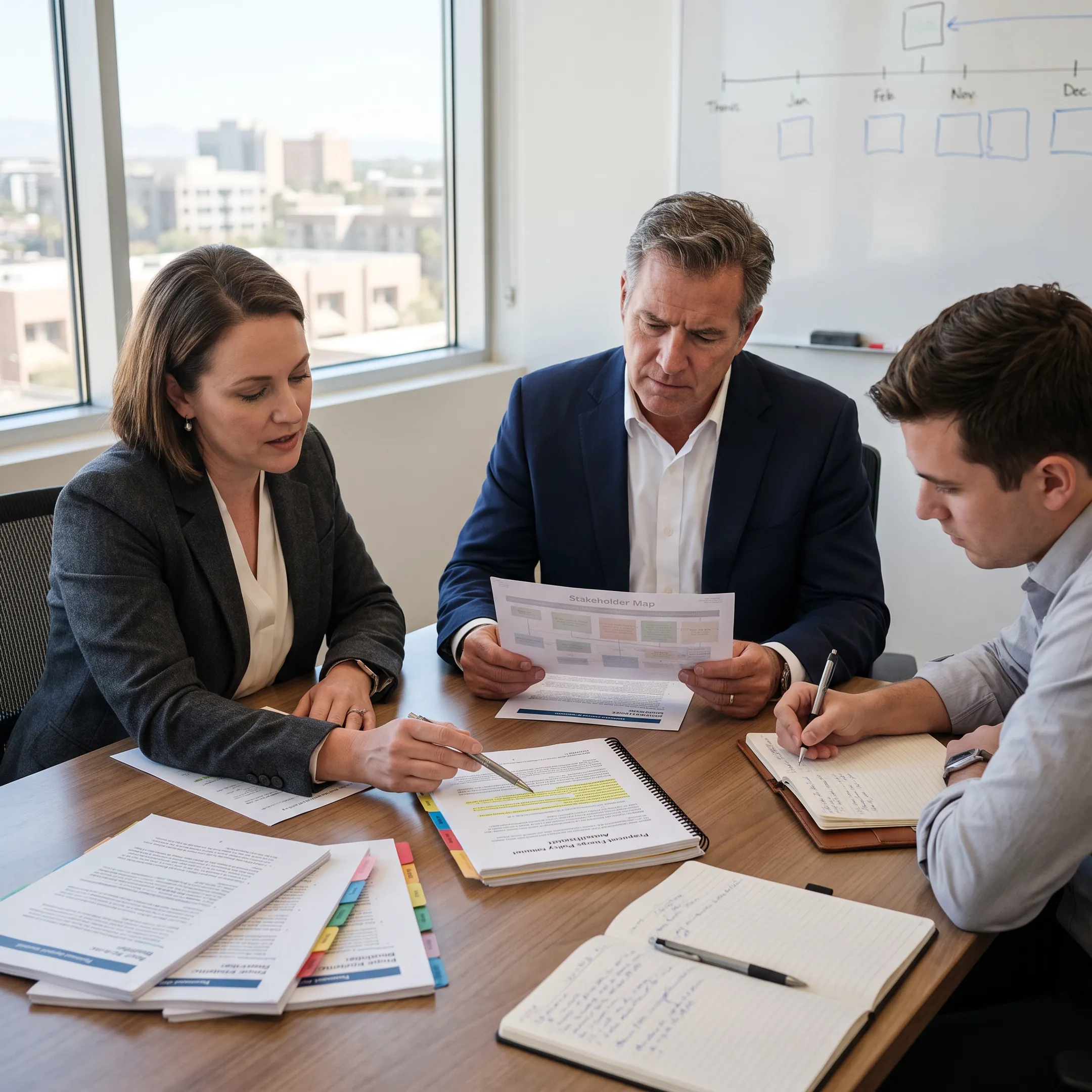Lobbying strategists developing an advocacy plan in Phoenix