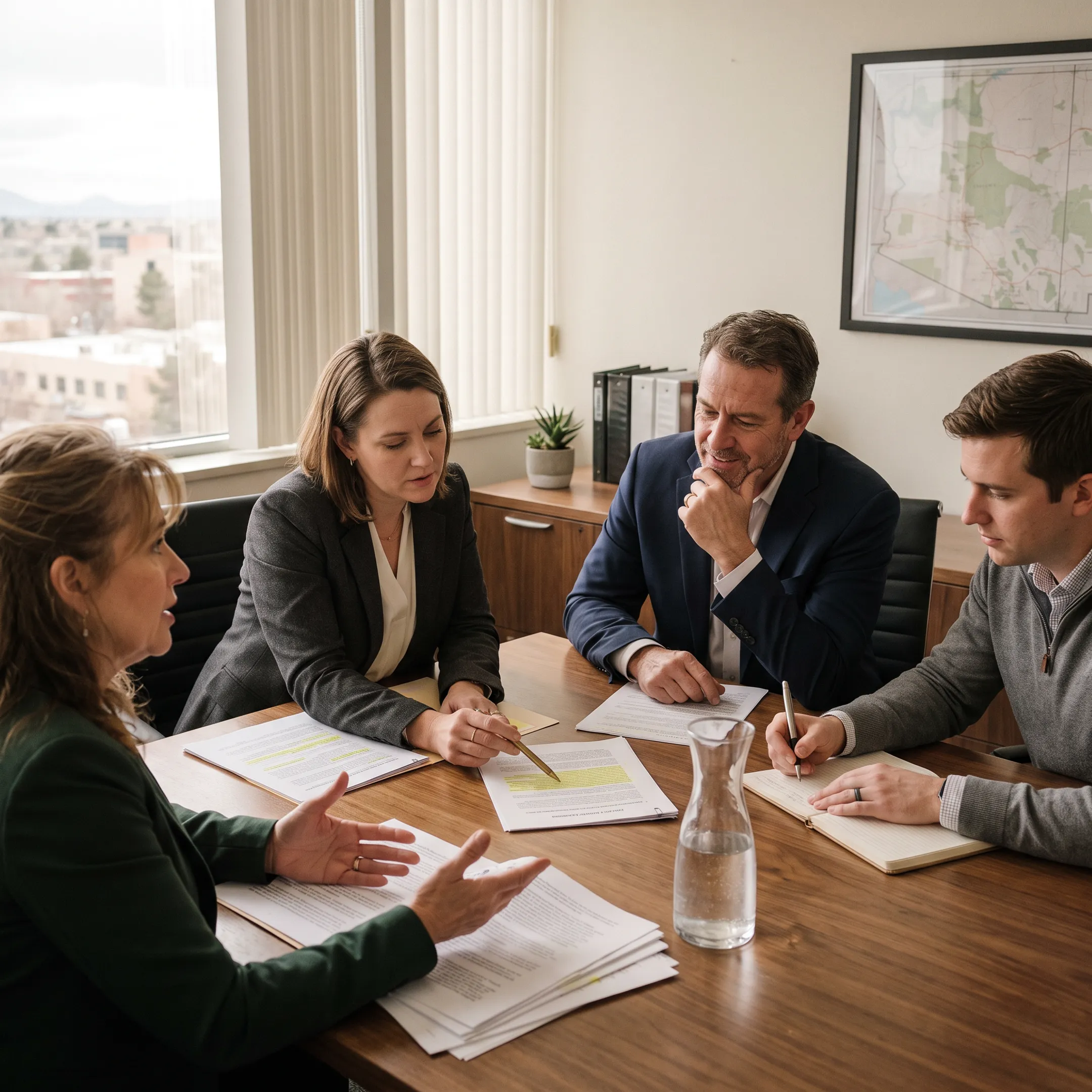 Lobbyist meeting with Phoenix policy stakeholders around a conference table