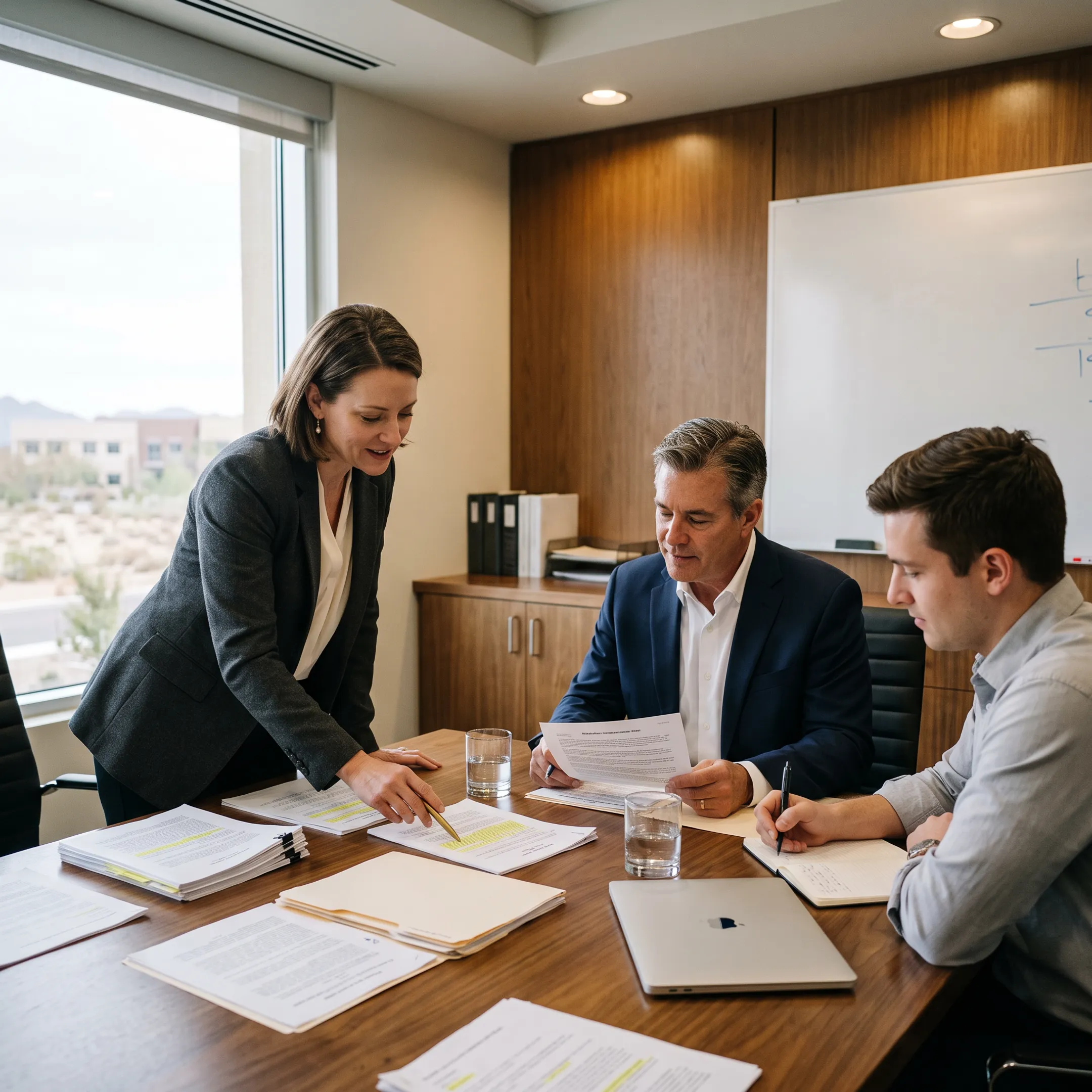 Arizona lobbyists meeting with stakeholders around a policy strategy table