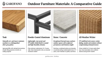 Outdoor furniture materials comparison chart teak aluminum wicker and stone