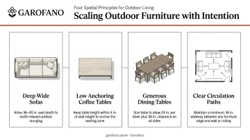 4 outdoor furniture scaling rules for proportion and visual weight in open-air spaces