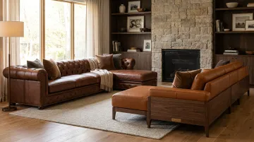 Garofano Methoni sectional and Laconia modular sofa in dark brown and cognac leather