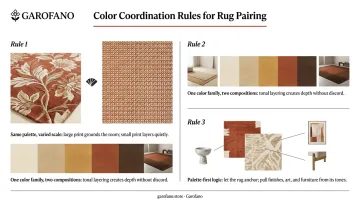 Three color coordination rules for open floor plan rugs visual guide