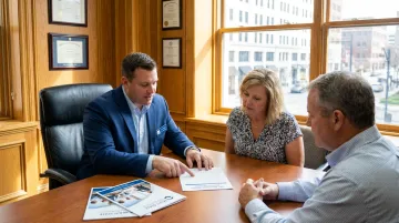 Licensed insurance agent consulting client about life insurance buyout options
