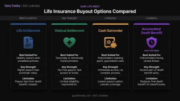 Comparison of four life insurance buyout options types and key features