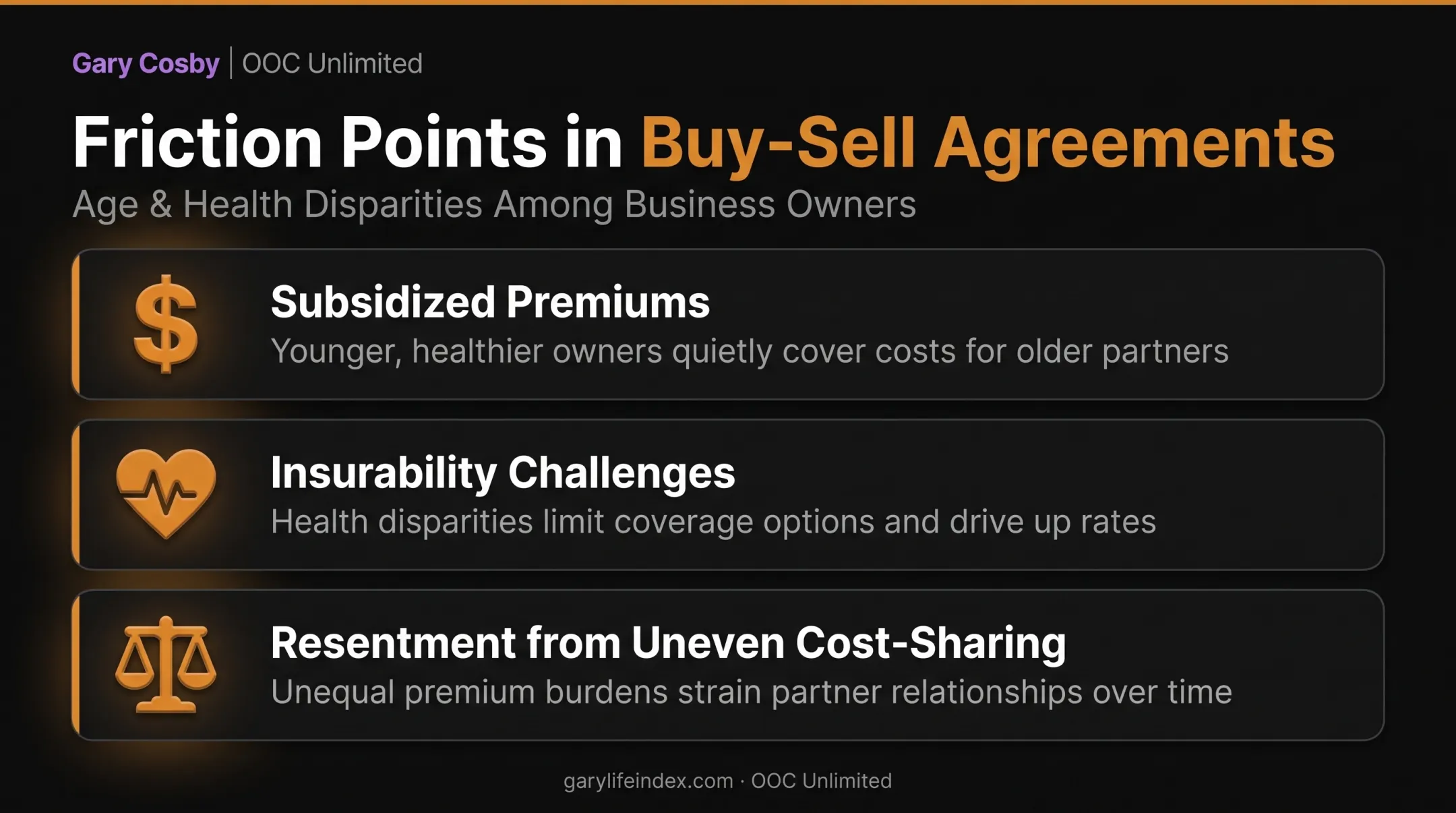Age and health disparity risks in buy-sell insurance funding infographic