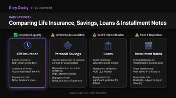 Life insurance versus savings loans and installment notes funding comparison chart