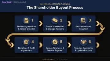 6-step shareholder buyout process from review to ownership transfer