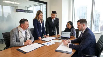 Business owners reviewing buy-sell agreement funding options with advisor