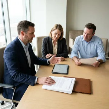 Advisor explaining executive insurance options to business leaders