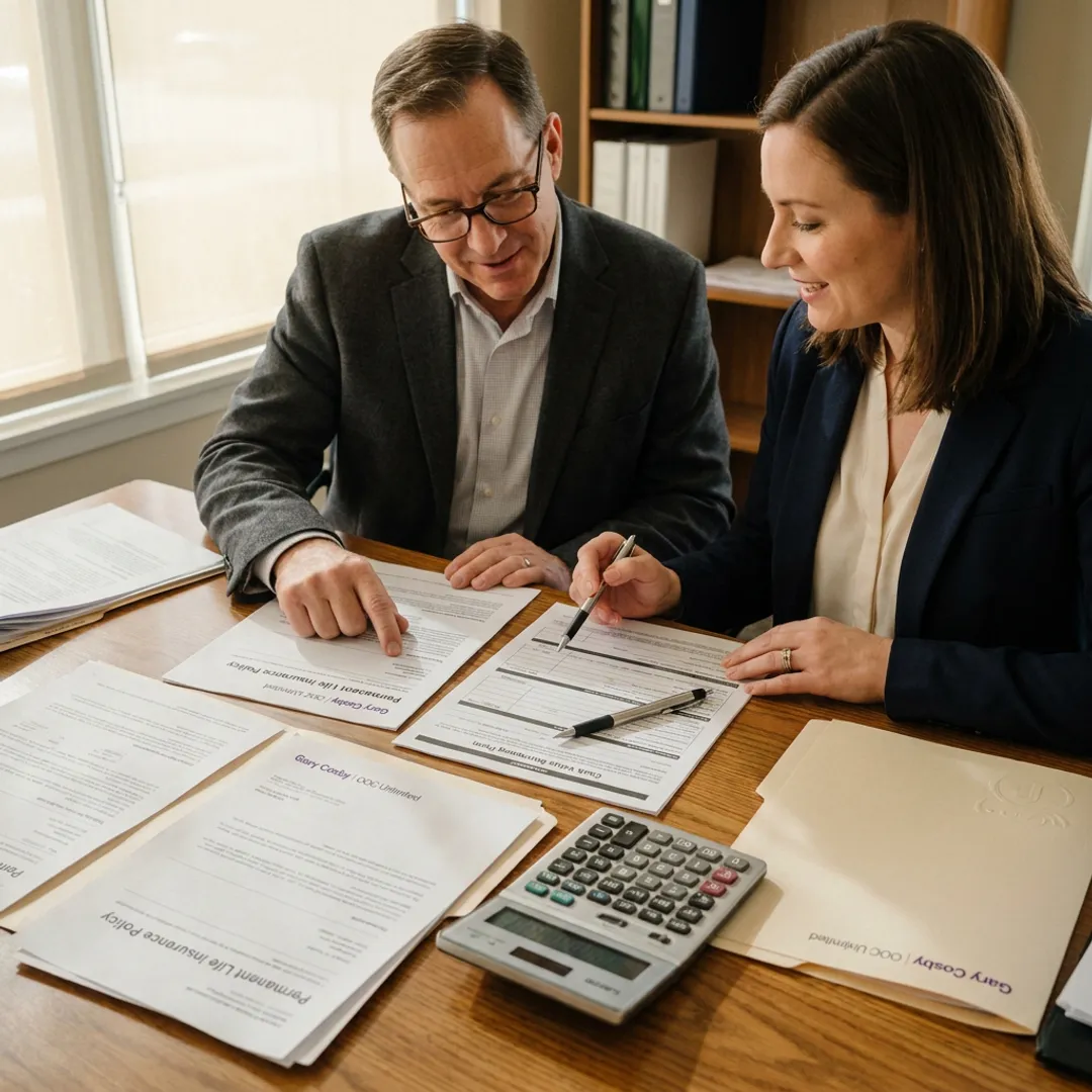 Policyholder reviewing life insurance loan documents