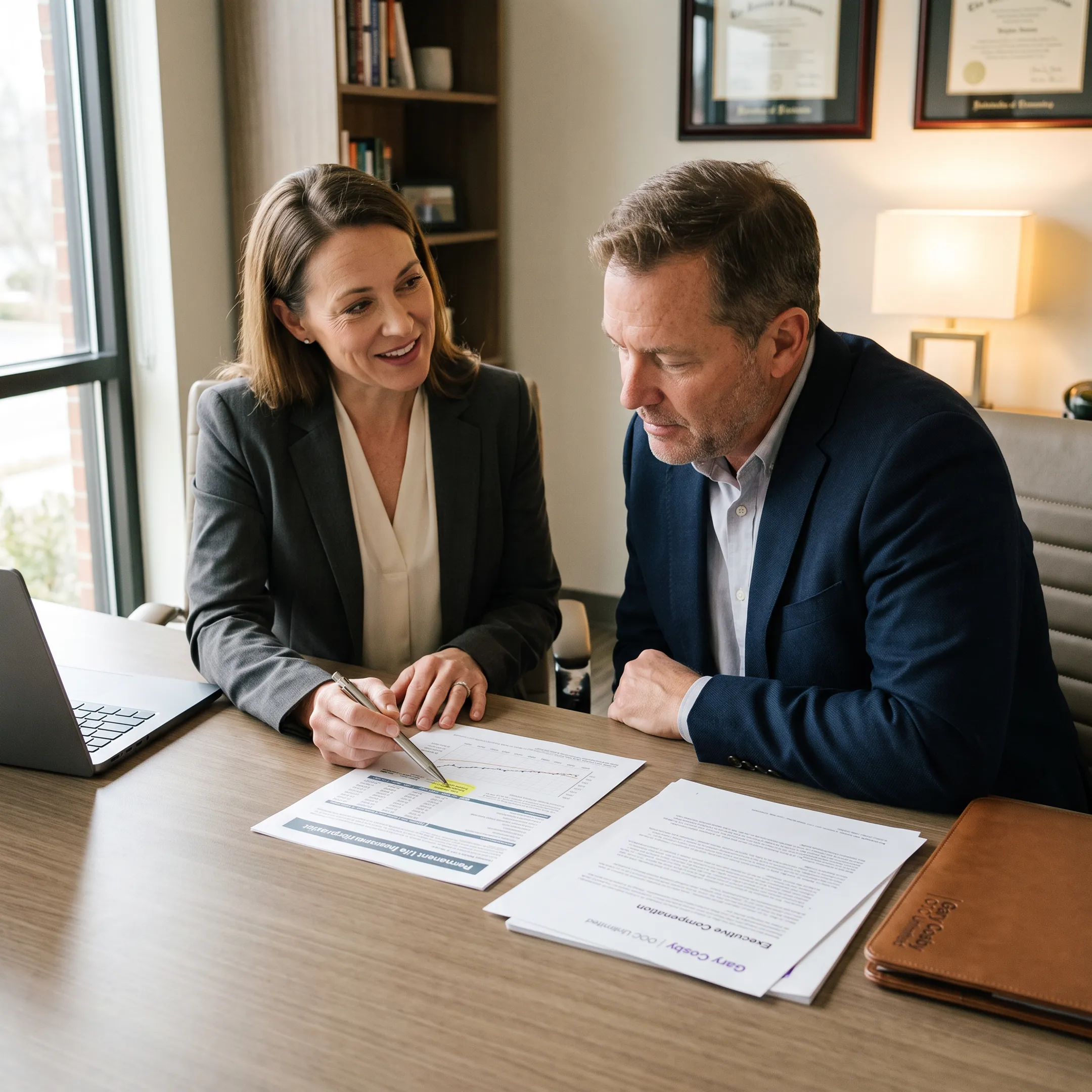 Business owner reviewing an executive bonus plan