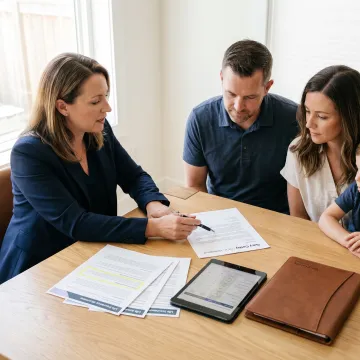 Family reviewing life insurance rider options with an agent