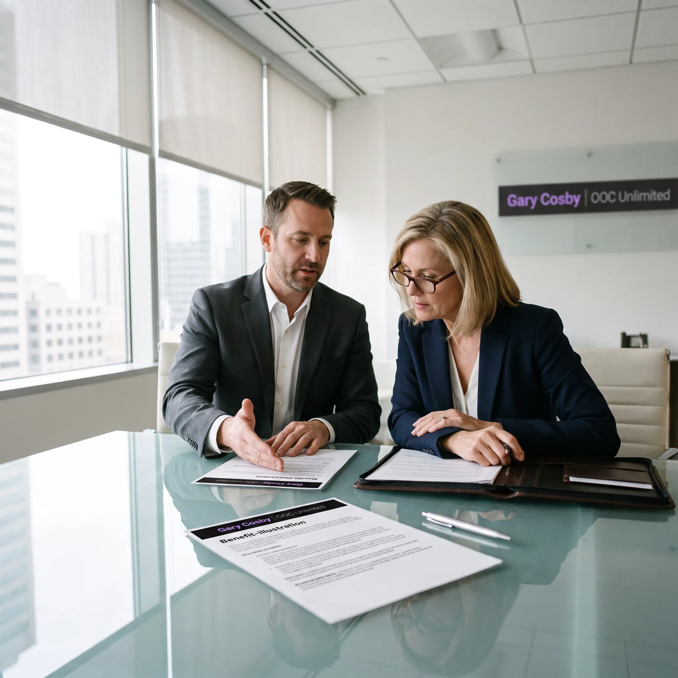 Business owner discussing executive life insurance benefits