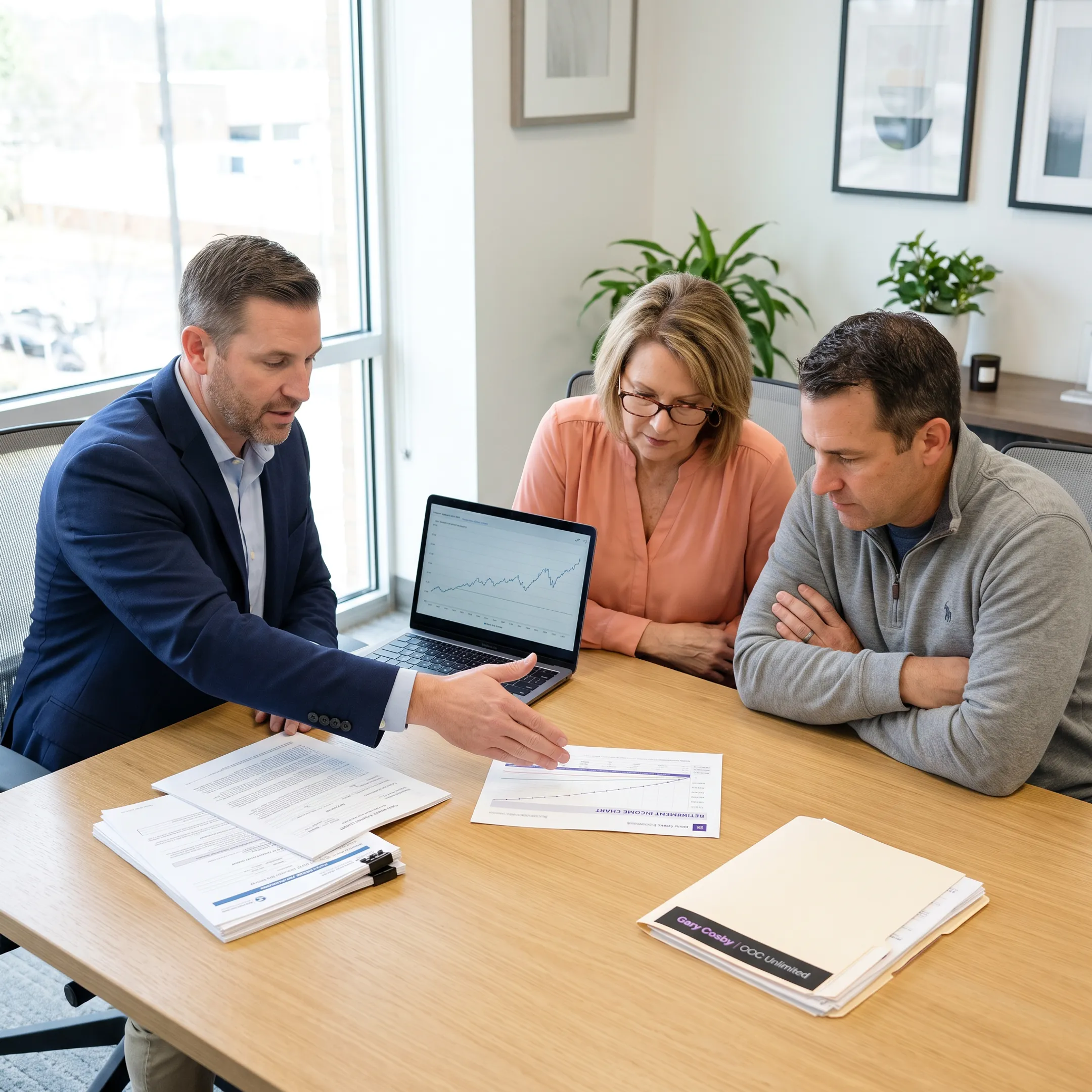 Couple reviewing IUL retirement income options
