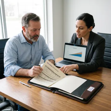 Business owner reviewing an IUL policy illustration