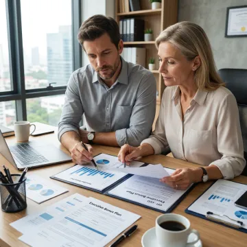 Business owner reviewing executive bonus plan documents