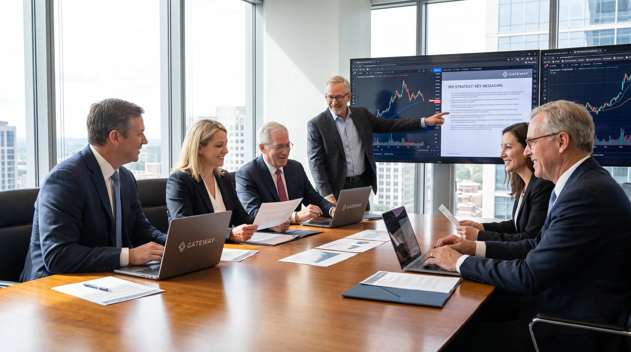 Gateway Group advisory team collaborating on IPO communications strategy