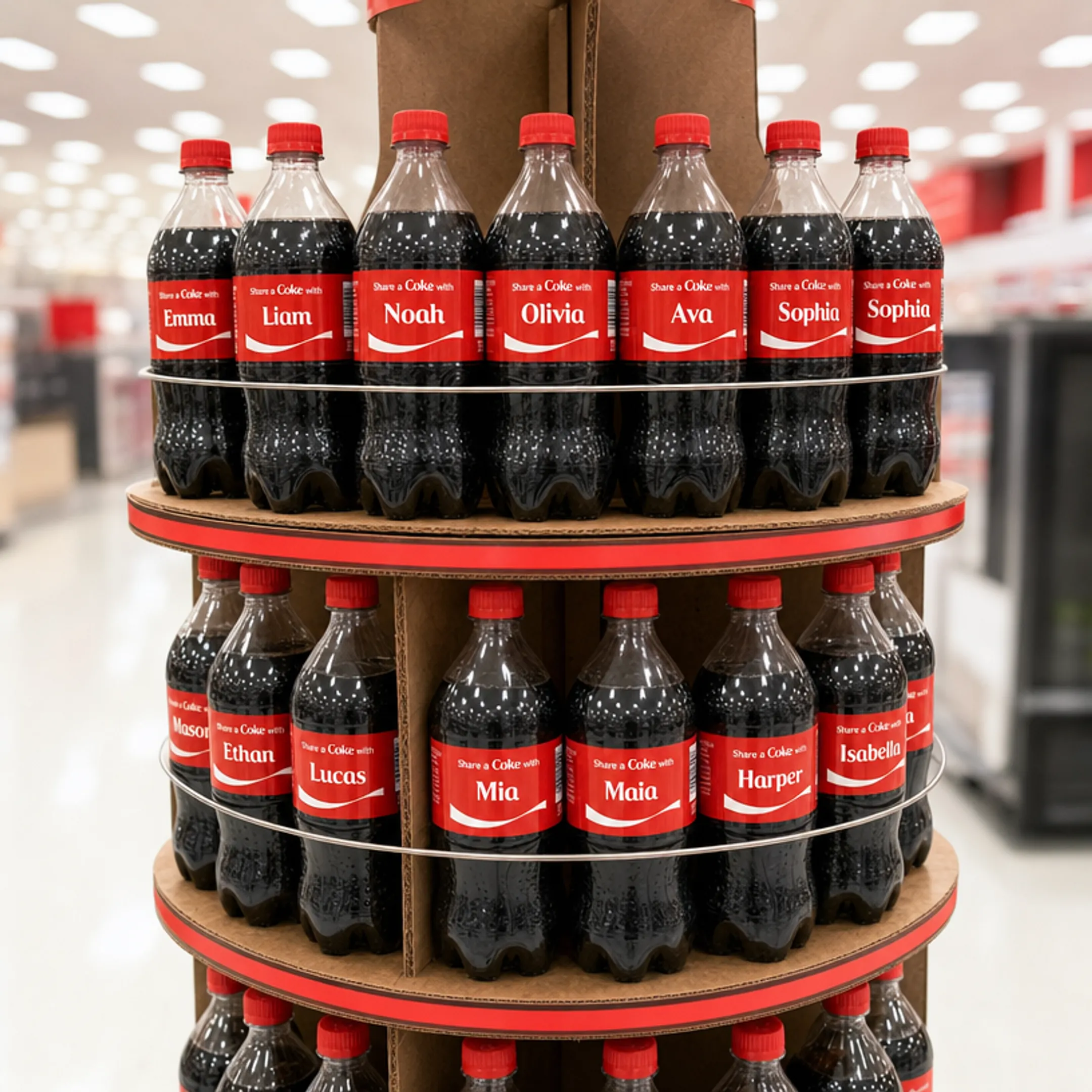 Coca-Cola Share a Coke personalized bottles displayed in retail store