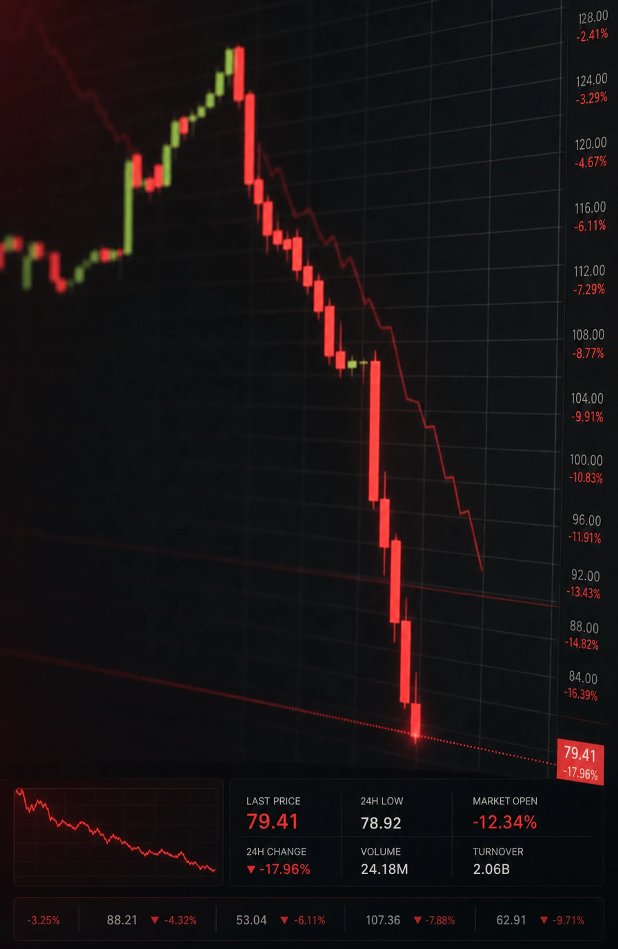 Stock market ticker board showing sharp decline after corporate scandal