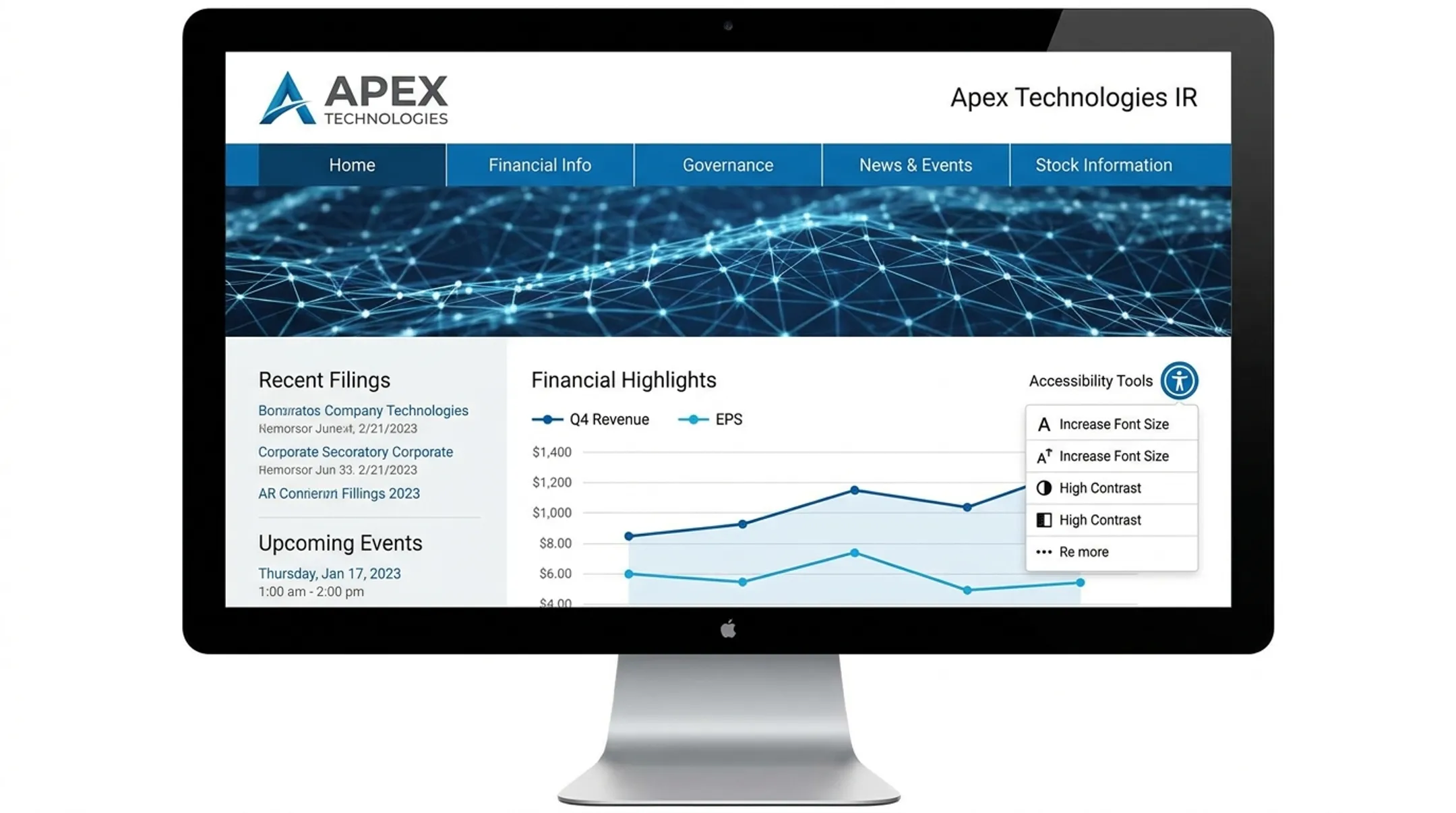 Gateway Group investor relations website interface with security and accessibility features