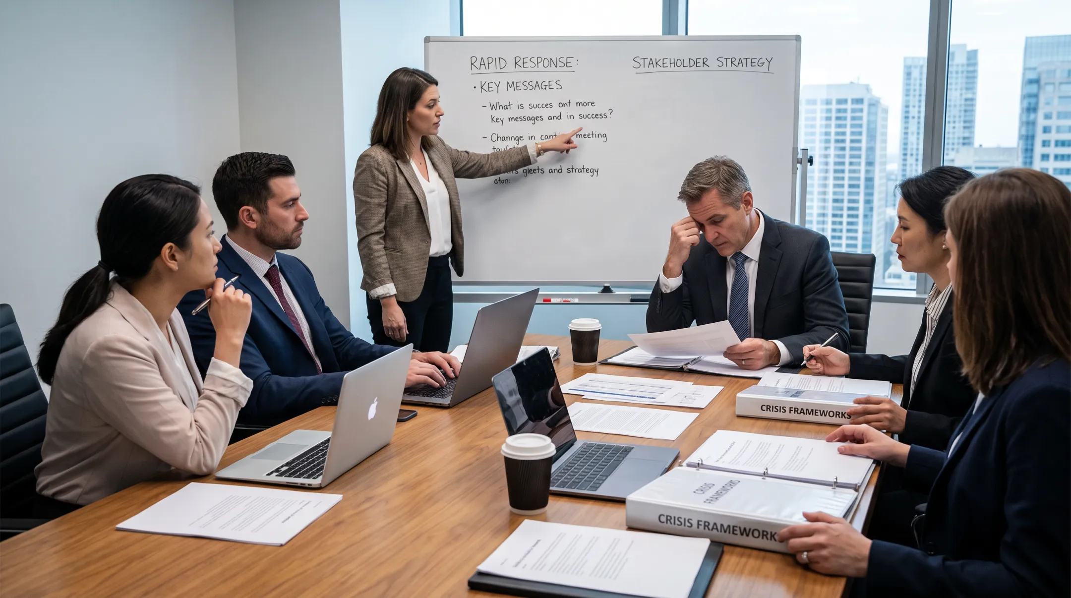 Gateway Group advisors reviewing crisis communication strategy with client