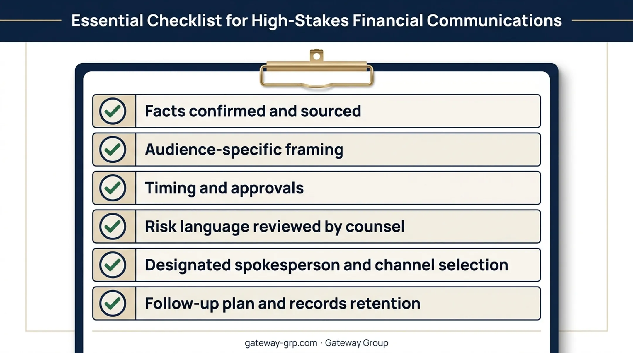 High-stakes financial messaging checklist for earnings and crisis communications