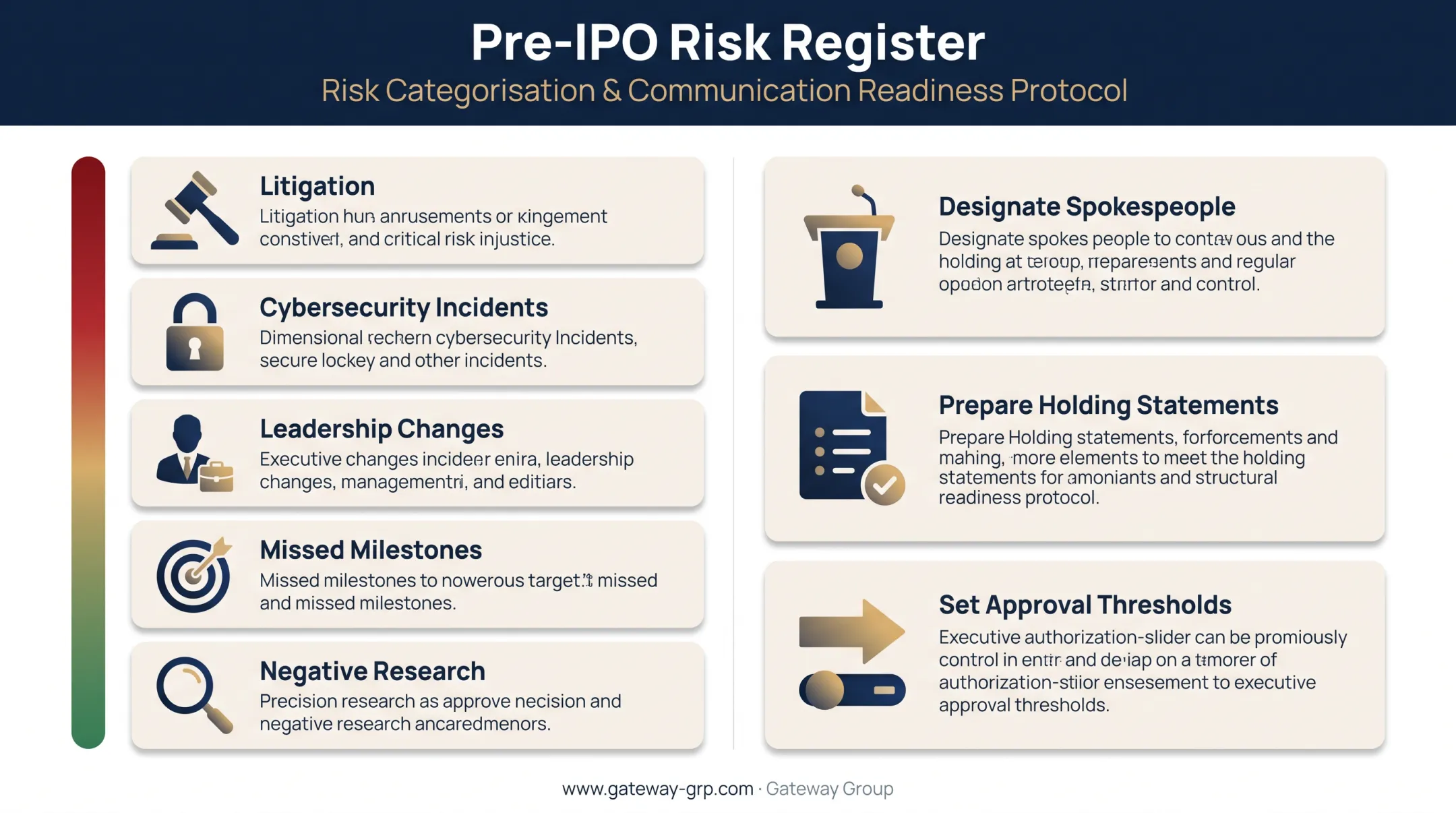 Pre-IPO crisis risk register categories and response preparation steps