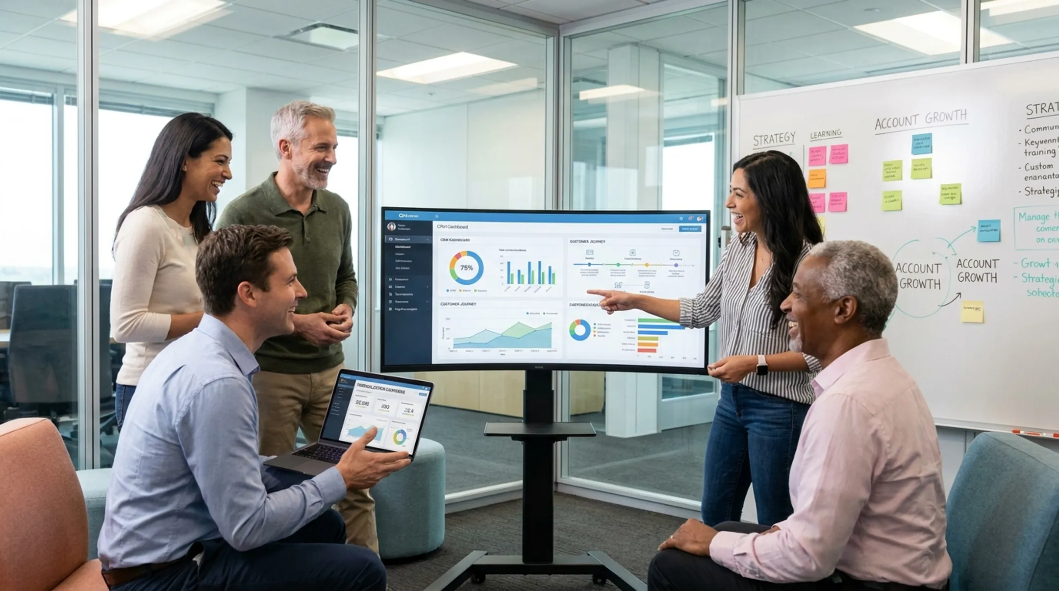 Marketing team reviewing CRM dashboard with account personalization data