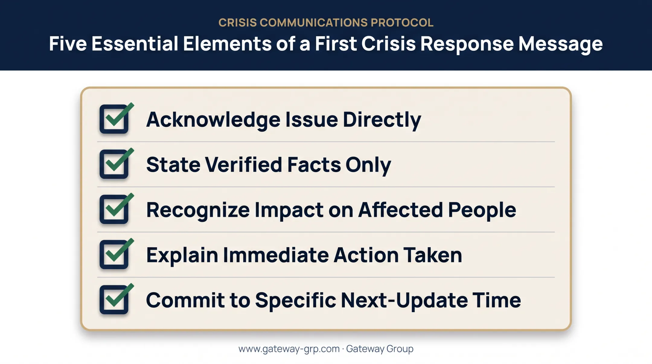 Initial crisis holding statement checklist with five key elements