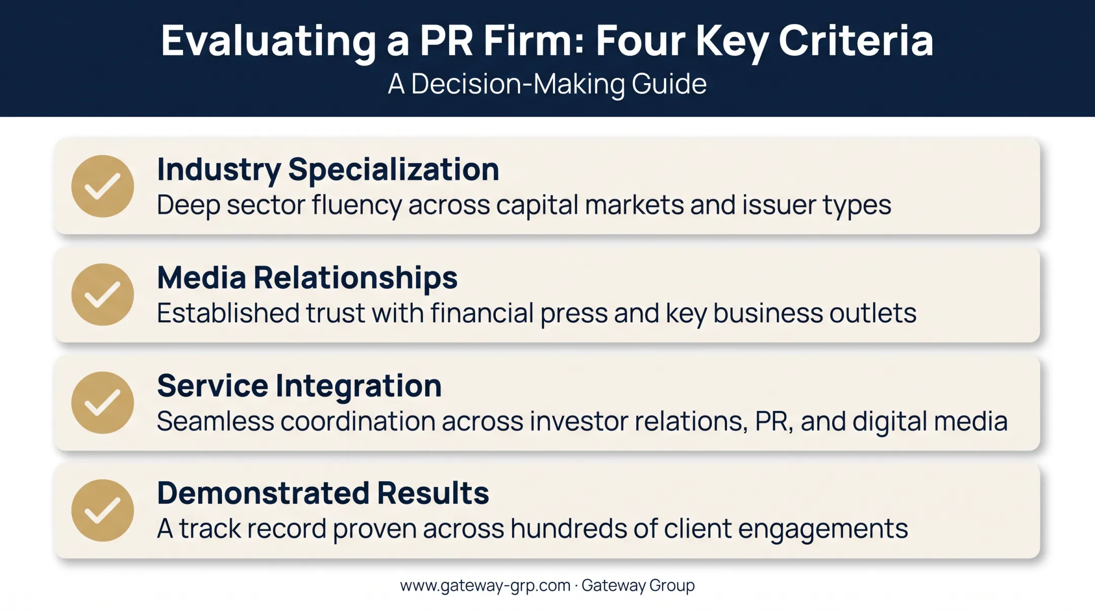 Four key criteria for evaluating public relations firms checklist