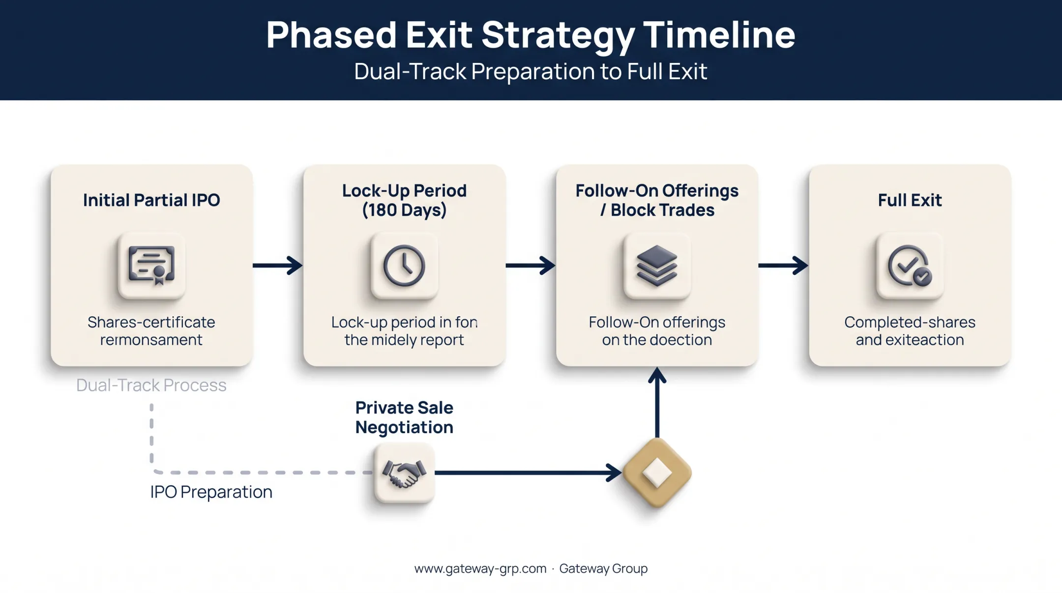 Phased exit and dual-track IPO process timeline for sponsors