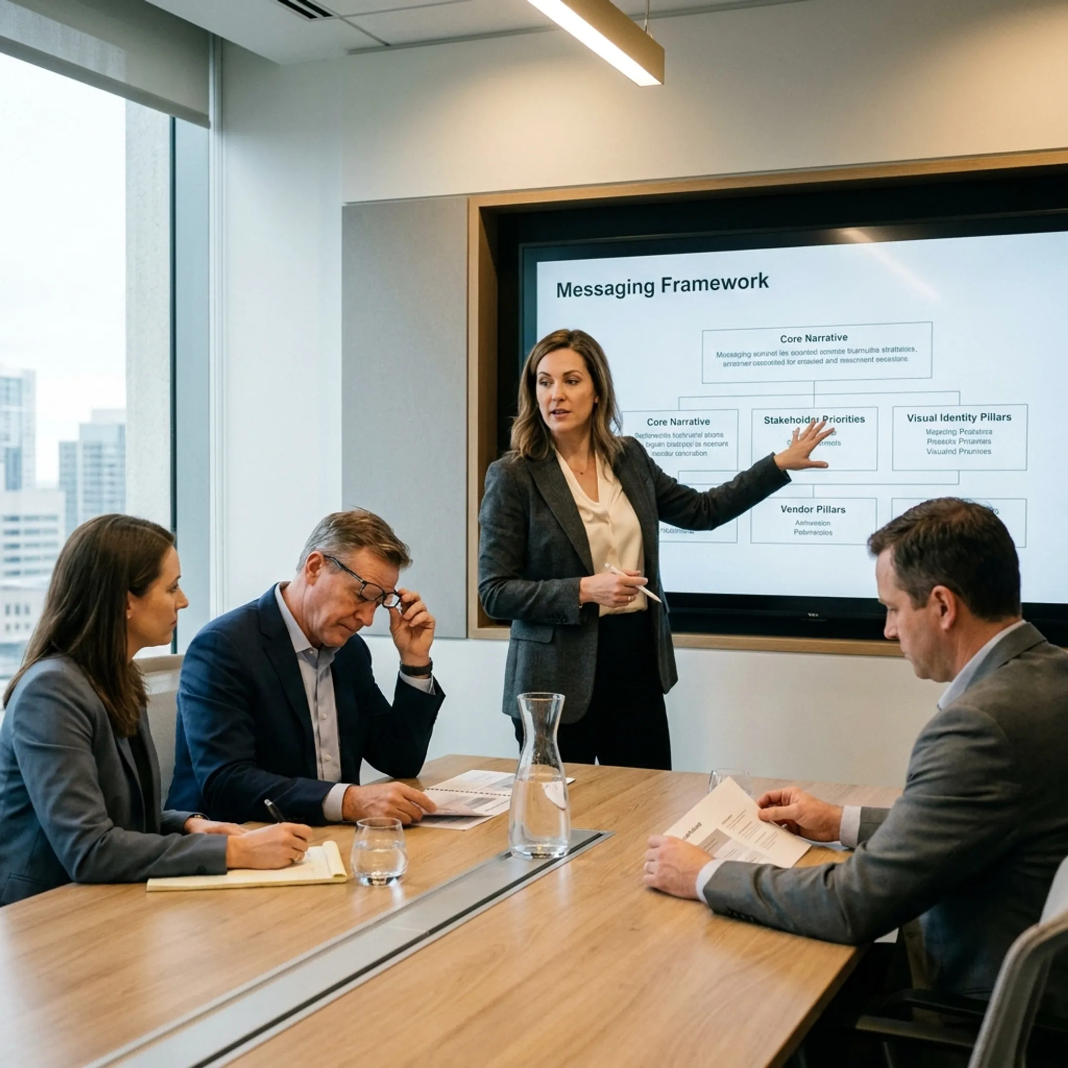 Communications strategist presenting an industrial brand framework