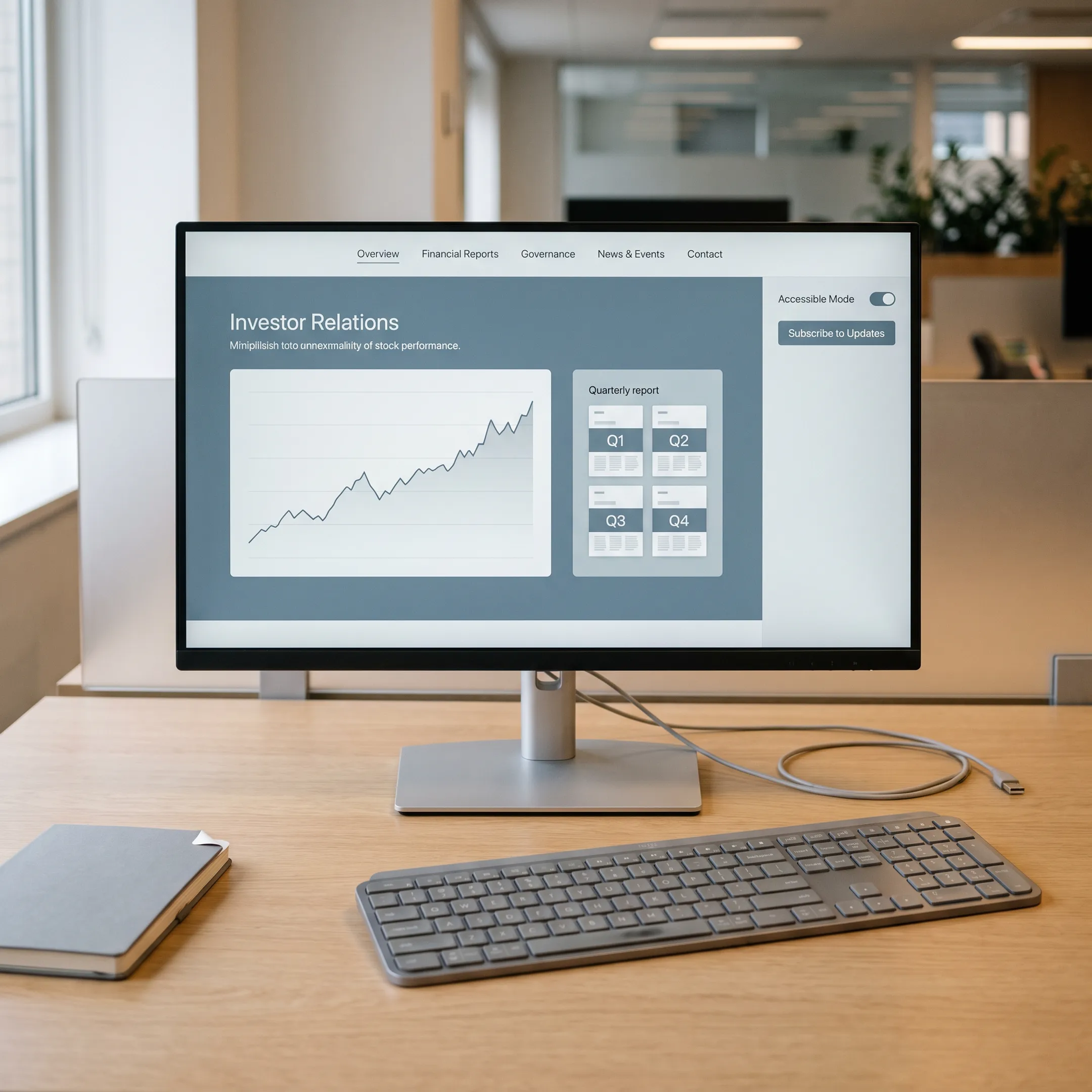 Investor relations website displayed on a desktop monitor