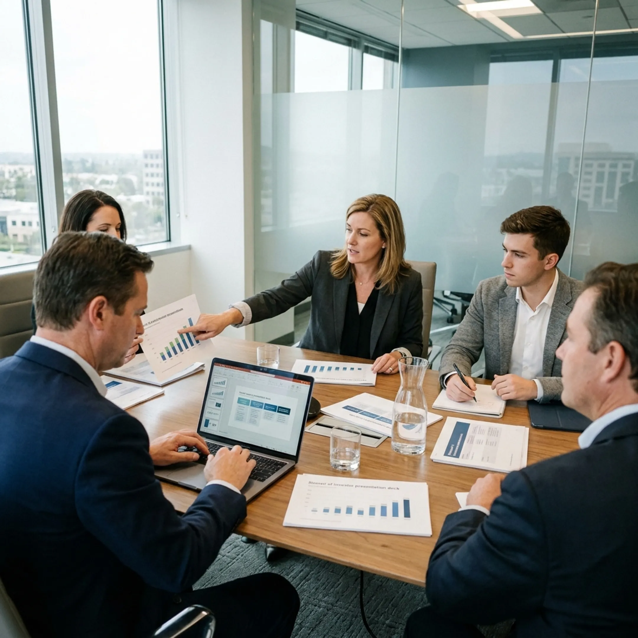 Communications advisors creating an investor presentation with company leadership