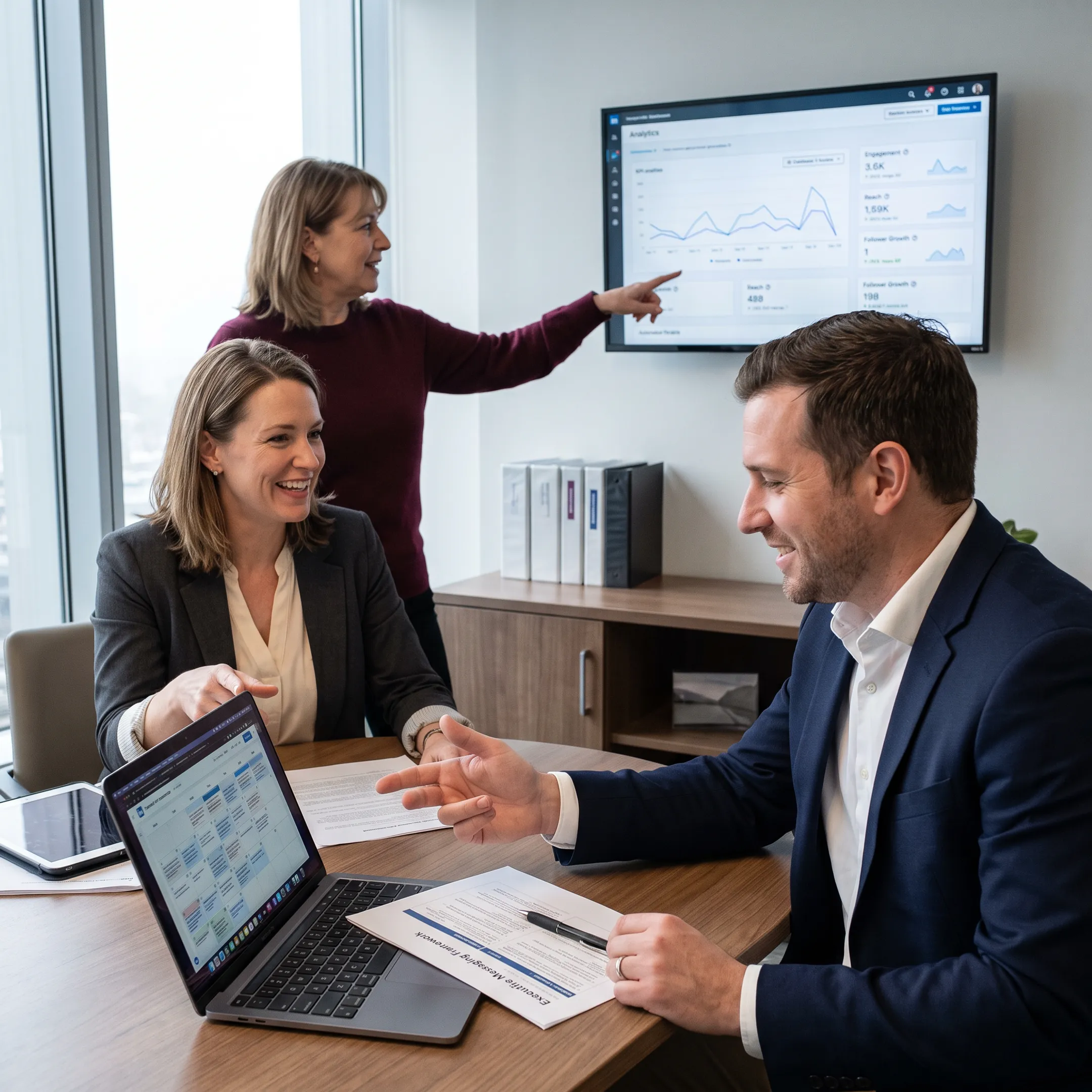 Strategic LinkedIn marketing team planning professional content